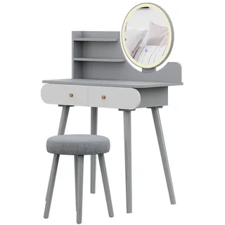Vicco Schminktisch Edda LED-Spiegel Hocker 80 x 121 cm Grau Weiß Frisiertisch