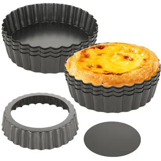 LOPYXBR 12 Stück Tarteform mit Hebeboden 12 cm Klein Quicheform mit Hebeboden Antihaftbeschichtung Mini Tartelette Förmchen Pie Form Tartlettförmchen aus Kohlenstoffstahl