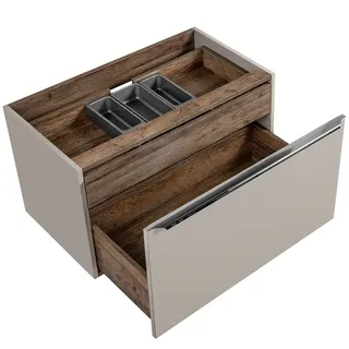 Lomadox Badezimmerschrank Waschtischunterschrank Waschbeckenunterschrank 80cm in Taupe mit Vintage Oak Nb, 2 Softclose-Auszüge, B/H/T ca. 80/46/45,6 cm