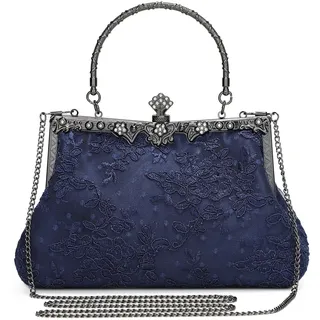 BAIGIO Clutch Damen 1920s Elegant Abendtasche Vintage Clutches Tasche Floral Handtasche Umhangetasche fur Party Hochzeit Brauttasche Spitze Kettasche - S