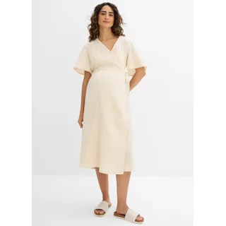 Umstandskleid BONPRIX, Damen, Gr. 42, N-Gr, kieselbeige, Web, Obermaterial: 100% Baumwolle, A-Linie, Kleider, aus Baumwolle, mit Wickelschnitt und V-Ausschnitt, A-Linien-Passform