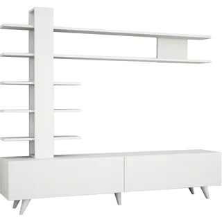 Wohnwand Weiß TV Lowboard Holz Wohnzimmerschrank modern Sideboard Anbauwand 6504