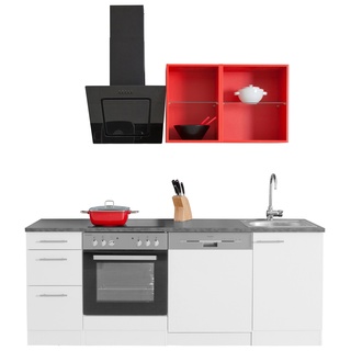 Küchenzeile OPTIFIT "Mini" Komplettküchen-Sets Gr. B/T: 210 cm x 60 cm, rot (küche: weiß, rot, anthrazit, korpus: arbeitsplatte: anthrazit) Küchenzeilen mit Elektrogeräte