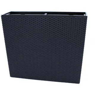 Spetebo XL Pflanzkasten anthrazit in Rattan Optik 57 x 49 cm - Kunststoff Kubus Blumenkübel rechteckig - Outdoor Garten Blumentopf Pflanzkübel