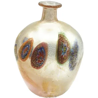 Flasche aus Muranoglas Murrina Blattgold Made in Italy Ø 7 h 9 cm Cuore Rosa