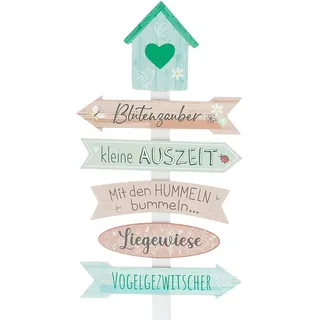 Spetebo Holz Gartenschild H 76 cm - BLÜTENZAUBER - Deko Wegweiser mit Erdspieß - Gartendeko Plankenschild Gartenstecker Richtungsanzeiger Gartenstab
