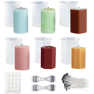 Kerzenformen zum Gießen,6 Stück Kerzenform Silikon,Silikonformen Gießformen mit Kerzendocht Set,3D DIY Silikonform Kerzen Gießen Formen Set für Handwerk,DIY Duftkerze