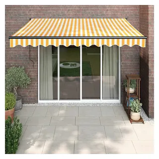 furnicato Markise Elektrische Terrassenmarkise 3,5 x 2,5 m in Gelb und Weiß UV-beständiges Sonnensegel mit Fernbedienung und Handkurbel-Option bunt|gelb 2.5 cm x 3.5 cm