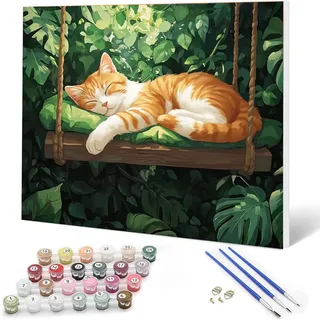Auremi DIY Katze Malen nach Zahlen Set für Erwachsene Kinder mit Holzrahmen,Tiere Paint by Numbers Set für Anfänger Kunstkit Mit 3 - Pinseln und Acrylfarbe Leinwand Kit Wandkunst 20x30cm