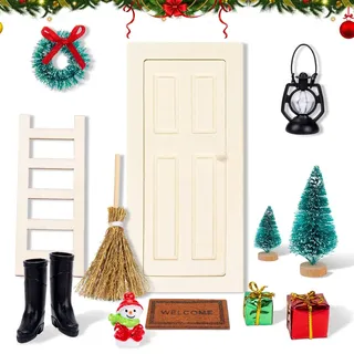 MELLIEX 12 Stück Wichtel Zubehör Weihnachten, Miniatur Wichteltür Set Weihnachtswichtel Tür Set mit Feentür Elfentür Stiefel für Kinder Weihnachtsdeko