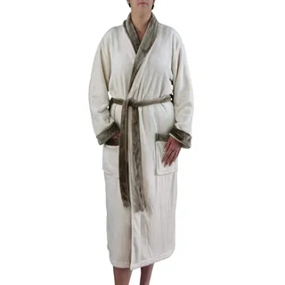 Gözze - Unisex Bademantel mit Schalkragen, Seiden-Feeling, 100% Mikrofaser, 330 g/m2, Größe XL - Wollweiß - XL