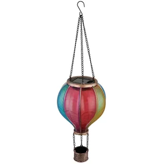 GLOBO Deko-Solarleuchte Heißluftballon Metall Ø 14 cm x 46,5 cm Schwarz Matt