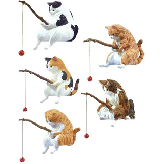 Moxeupon Sitzende Fischkatzen-skulptur Für Den Garten, Katze Mit Angel Deko Garten Outdoor Katze Figur Deko Klein Katze Statue Deko Garten Balkon Teiche Schreibtisch Deko