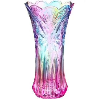 Kristallglas Vase:Irisiert Glasvase Tulpenvase - Bunte Phoenix Schwanzform Vase für Hochzeiten Büro Schlafzimmer