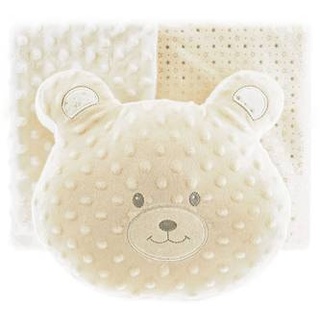 Almina Babydecken-Set mit Bärenkissen Zweilagige Babydecke aus Polyester Sternenmuster 100x80 cm Beige