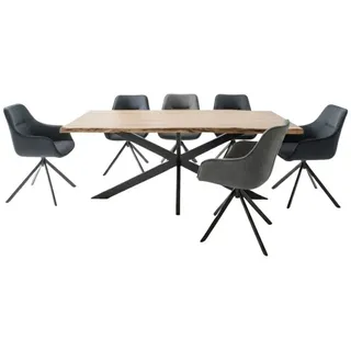 Mr. Deko Esszimmer Set San Carlo dark grey & Tisch Catania Gestell Cross, 200cm Sitzgruppe