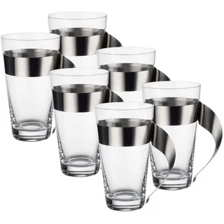 Villeroy & Boch Geschirr-Set New Wave Caffe Latte Macchiato Glas 0,5 l Set6, Edelstahl / Glas weiß