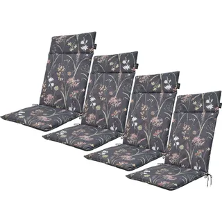 4er-Set Luxuriöse Hochlehner-Auflage, Gartenstuhlkissen wasserabweisend, Blumenmuster anthrazit, 120 x 50 cm, weich & komfortabel für optimale Entspannung