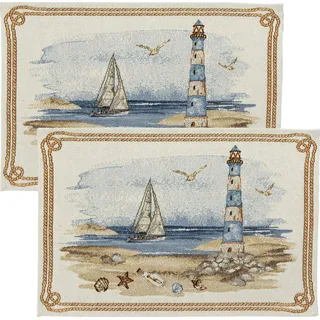 sander table + home Platzset Tischset "Lighthouse" 2er-Pack, Gobelin Motiv blau