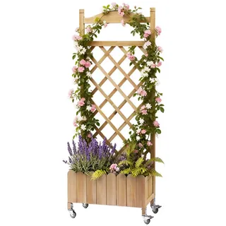 COMHOMA Blumenkasten Rankgitter Pflanzkasten mit Rollen, Holz Hochbeet mit Spalier (2 ST., 1 St., Farbe und Menge sind optional), wetterbeständiger Pflanzenkübel mit Drainagelöchern braun