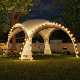 LED Event Pavillon XXL DomeShelter 450cm Garten inkl. Solarmodul Designer Gartenzelt Camping Partyzelt mit Beleuchtung - anthrazit