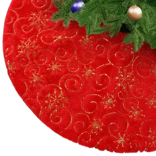 KONVINIT Weihnachtsbaumdecke Rot Plüsch Christmasbaumdecke Kunstfell 122cm | Teppich Weihnachtsbaum rund Weihnachtsbaumrock Klettverschluss für schnelle Montage, für verschiedene Einrichtungsstile