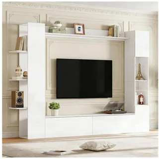 stilvora Wohnzimmer-Set Wohnwand Aufbewahrungsschrank mit viel Stauraum für das Wohnzimmer, (Wohnwand Set (4-tlg) 245 cm mit Stauraum, Kombination aus offenen und geschlossenen Fächern), Wechselbarer Türanschlag für Wohnzimmer, aus MDF weiß