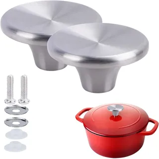 ILOVYO Dutch Oven Knauf aus Edelstahl, Ersatzgriff für Le Creuset, Aldi, Lodge und andere emailliertes Gusseisen, Dutch Oven Topfdeckelknauf, Ersatz, Silber, 2 Stück