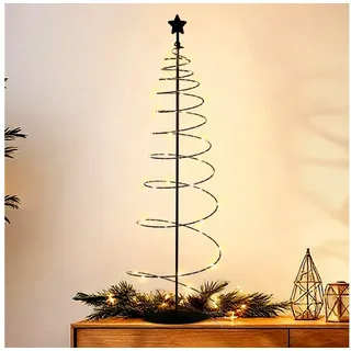 Spetebo LED-Dekofigur Spiral Weihnachtsbaum mit 47 LED aus Metall in schwarz (Anzahl, 1 St., Stück), mit Timer Funktion schwarz