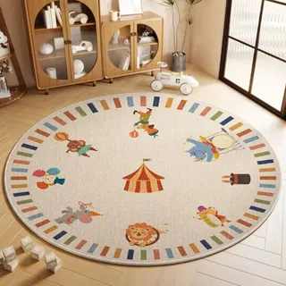 Viusneun Teppiche, rutschfeste Waschbar Kinderteppich Pädagogischer Spielteppich Runder Kristall Samt Teppich für Babyzimmer Kleinkinderzimmer Wohnzimmer (Zirkus,100 x 100 cm)