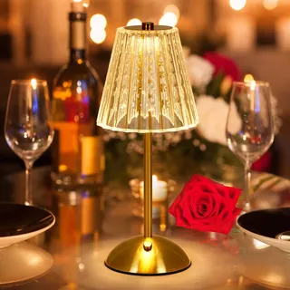 Kristall Tischlampe Kabellos, LED Akku Tischleuchte Dimmbar 3 Farben Touch Lampe , Romantisch Atmosphäre Nachttischlampe, USB Aufladbar Nachtlicht für Wohnzimmer Schlafzimmer Garten Gaststätte Bar