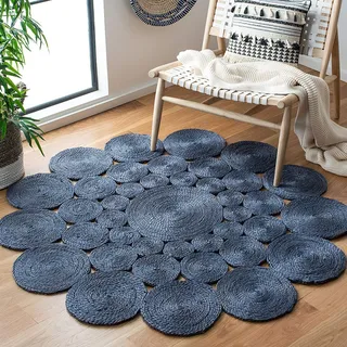 Vipanth Exports Juteteppich, natürlich, handgeflochten, Kreis-Design, runder Teppich für Wohnzimmer (blau, 60 x 60 cm rund)
