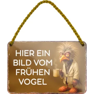 Blechschild 18x12 cm Vintage Metall Schild Vogel Motiv Wanddeko Küche Büro