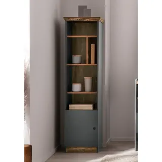 loft24 Standregal Casper - Regal Bücherregal Wohnzimmerregal, Regal mit Tür, 5 Fächer, Landhaus, rustikal grau