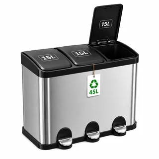 Amig Dreifacher Mülleimer 45 l Silber