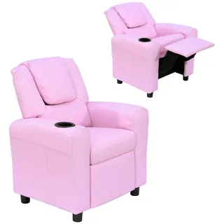 HOMCOM Kindersofa Kindersessel mit Fußstütze Armlehne Getränkehaltern verstellbare Rückenlehne Liegecouch Kindercouch Relaxsessel Kinder Sofa für 3-6 Jahre Jungen Mädchen Rosa