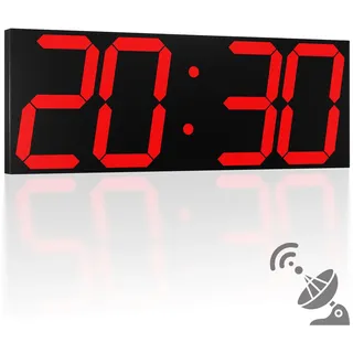CHKOSDA Automatische digitale Wanduhr, LED-Wanduhr mit großem Display, Multifunktionsuhr mit Alarm und Timer, automatische Zeitsynchronisation, Digitaluhr mit einstellbarer Helligkeit (rot)
