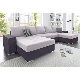 Collection AB Wohnlandschaft COLLECTION AB "Josy XXL U-Form, B: 333 cm, mit 2 Recamieren 77 & 97 cm", silber (anthrazit, silber), B:333cm H:84cm T:161cm, 100% Polyester, Sofas, Wohnlandschaft, Bettfunktion, Bettkasten & 2 Zierkissen, Federkern