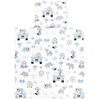 TupTam Unisex Baby Wiegenset 4-teilig Bettwäsche-Set: Bettdecke mit Bezug und Kopfkissen mit Bezug, Farbe: Zoo Blau, Größe: 80x80 cm