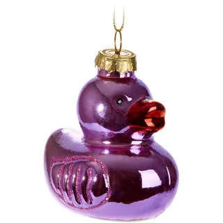 BRUBAKER Quietscheente Pink-Lila Weihnachtskugel aus Glas - Handbemalt und Mundgeblasen - Christbaumschmuck Lustig - Christbaumkugel Ente Figuren Weihnachtsdeko Anhänger - Deko Baumkugel