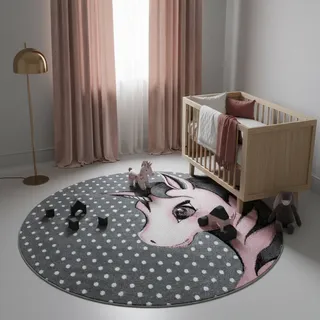Kinderteppich TASNA, mit Einhorn-Motiv, Rosa, Ø 160 cm