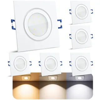 SSC-LUXon LED Einbaustrahler QW-2 LED Einbauspot Bad Aussen IP44 weiß eckig mit LED GU10 5W 3CCT, Neutralweiß, Warmweiß, Tageslichtweiß weiß