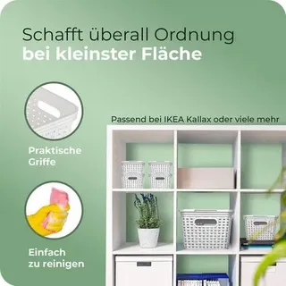 Novaliv 2er Set Eleganter Aufbewahrungskorb mit Deckel in Rattan-Optik | Weiß Lebensmittelecht Kunststoff 5L – Perfekt für Bad & Kleidungsaufbewah