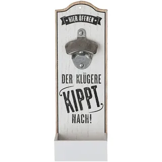GILDE 1 x Wand-Flaschenöffner Metallöffner Kronkorkensammler Der klügere Kippt nach Höhe 30 cm, Wanddeko, Wandobjekt (weiß (Stückpreis))