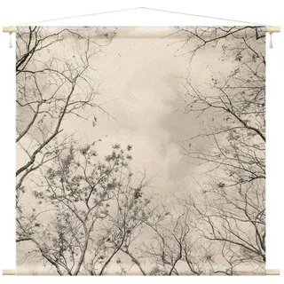 Bilderdepot24 Wandteppich modern Wald Gräser Natur grau, quadratisch, Höhe: 2.6 mm, großes Wandbild aus Natur-Baumwolle Wandbehang Stoffbild Tuch Wollseil grau quadratisch | 90 cm x 90 cm x 2.6 mm