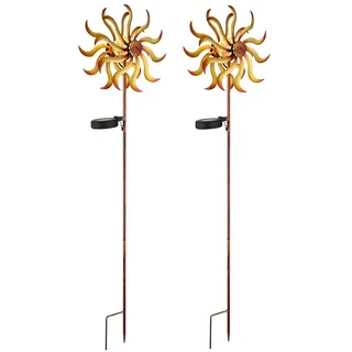 GLOBO LIGHTING LED Solarleuchte 2er Set Gartenstecker Windrad, Höhe 92cm, LED fest integriert, warmweiß, Außergewöhnliche Solar Garten-leuchten mit Erdspieß Gartenbeleuchtung gelb|orange