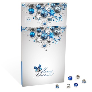 VALIOSA Merry Christmas Mode-Schmuck Adventskalender mit Halskette, Armband + 22 individuelle Perlen-Anhänger aus Glas & Metall, Geschenkidee für...