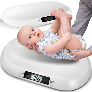 Babywaage Digital Kinderwaage bis 20kg Stillwaage Säuglingswaage Neugeborene Digitalwaage Baby Flach Waage Tierwaage LCD Display Stubenwagen Retoo - Weiß