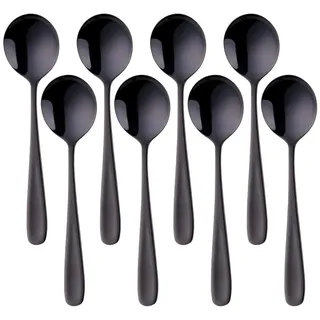 Esslöffel Groß Müslilöffel Edelstahl Rostfrei 18/10 Schwarz Suppenlöffel 8-stück Menülöffel länge 17,5 cm Breit 4,5 cm Tafellöffel Suppentassenlöffel für Müsli Porridge Dessert Soup Spoons