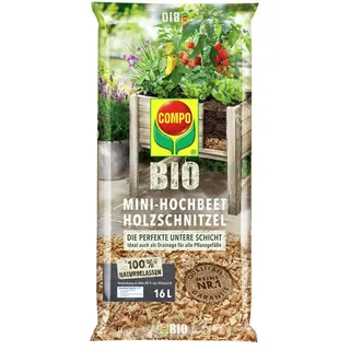 COMPO Bio Holzschnitzel 16 L, Drainageschicht Mini-Hochbeet Füllung | Untere Schicht im Mini-Hochbeet, reguliert Feuchtigkeit und Wärme, entrindete Holzhackschnitzel, Holzschnitzel für Garten